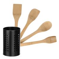 Kinvara Keukengerei - houten spatels set 4-delig in RVS houder - Keuken pollepels/spatel