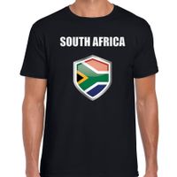 Zuid Afrika landen supporter t-shirt met Zuid Afrikaanse vlag schild zwart heren - thumbnail