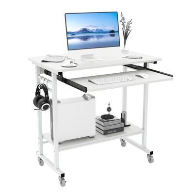 Bureau met Wielen & Toetsenbordlade & Onderblad & Haak Computerbureau Wit