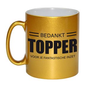 Cadeau mok / beker goud bedankt topper voor je fantastische inzet - bedankt werknemer/ afscheid collega/ pensioen cadeau   -