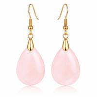 Goudkleurige Oorbellen voor Dames met Druppelvormige Roze Kwarts Hanger