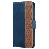 iPhone 13 Pro hoesje - Bookcase - Pasjeshouder - Portemonnee - Patroon - Kunstleer - Donkerblauw/Bruin