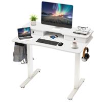In Hoogte Verstelbaar Bureau met Monitorstandaard & Laden & 2 Haken Computerbureau Wit