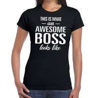 Awesome Boss tekst t-shirt zwart dames - thumbnail