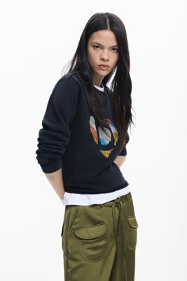 Sweatshirt met geborduurde hartjes - BLACK - XL