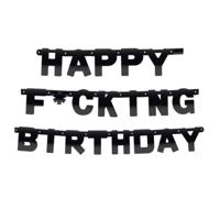Happy Fucking Birthday letterslinger - 220 cm - karton - verjaardag versiering - zwart