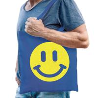 Cadeau tas voor heren - glitter smiley - blauw - katoen - 42 x 38 cm - Vaderdag - verjaardag