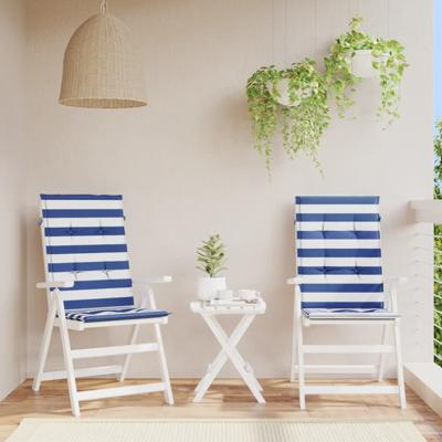 Stoelkussens 2 st hoge rug gestreepte stof wit en blauw