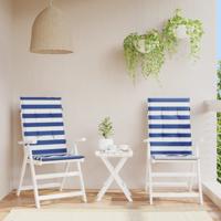 Stoelkussens 2 st hoge rug gestreepte stof wit en blauw