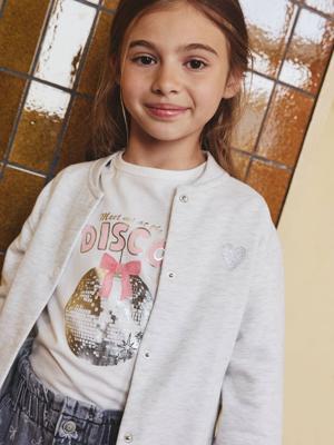 Meisjes-T-shirt met lange mouwen en metallic animatie wit