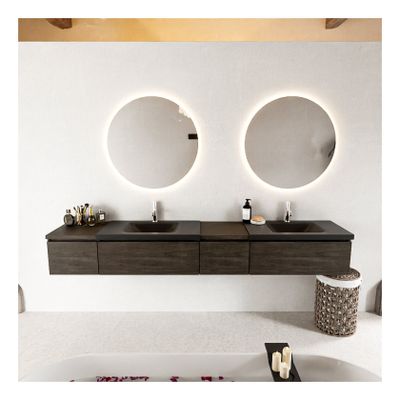 Mondiaz Bukla 240cm badmeubel met module 40 rechts kleur dark brown met 4 lades en wastafel dubbel 2 kraangaten kleur urban