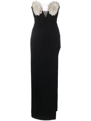 NISSA robe longue à fleurs appliquées - Noir NISSA robe longue à fleurs appliquées - Noir