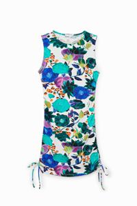 Geribbelde jurk met bloemen - BLUE - L