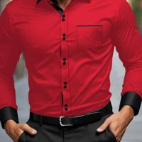 Bon&Bon Men's Khaki Casual Shirt - Long Sleeve Colorblock Polyester Red / XXL