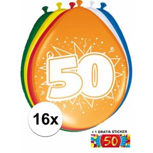 Ballonnen 50 jaar van 30 cm 16 stuks + gratis sticker