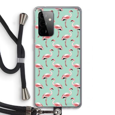 Flamingoprint groen: Samsung Galaxy A72 5G Transparant Hoesje met koord