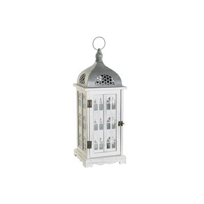 Lantaarn DKD Home Decor Verouderde afwerking Wit Grijs Hout Kristal Mediterrane 19 x 19 x 51 cm