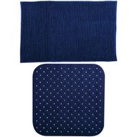 MSV Douche anti-slip mat en droogloop mat - Sevilla badkamer set - rubber/microvezel - donkerblauw