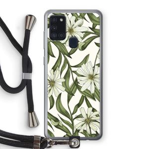 Wit bloemenpatroon: Samsung Galaxy A21s Transparant Hoesje met koord
