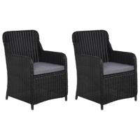 Tuinstoelen 2 st met kussens poly rattan zwart