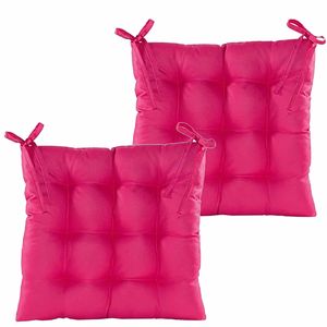 Stoelkussen gewatteerd - 2x - fuchsia roze - 38 x 38 cm - binnen/buiten