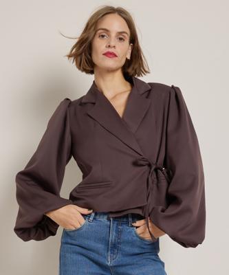 overslag blazer met pofmouw overslag blazer met pofmouw