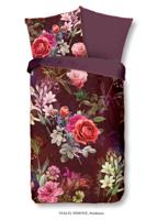 Descanso Dekbedovertrek "bloemen" - Bordeaux - (155x220 cm) - Biologisch Katoen satijn