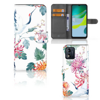 Motorola Moto E13 4G Telefoonhoesje met Pasjes Bird Flowers - thumbnail