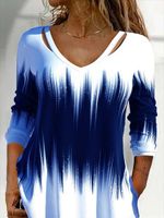 Color Block Long sleeve Casual T-Shirt Tunic - thumbnail