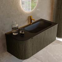 Badmeubel Mondiaz Kurve | 105 cm cm | Meubelkleur Shadow | Wastafelkleur Urban | Solid surface | Wasbak rechter zijde spoelbak | 1 kraangat
