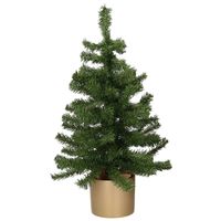 Kunst kerstboom/kunstboom groen 60 cm met gouden pot - Kunstkerstboom - thumbnail