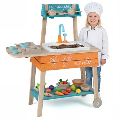 Outdoor Kinderkeukenset Houten Speelkeuken met Afneembare Spoelbak Grill Knoppen en een Draaibare Kraan