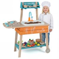 Outdoor Kinderkeukenset Houten Speelkeuken met Afneembare Spoelbak Grill Knoppen en een Draaibare Kraan