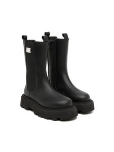 Dolce & Gabbana Kids bottines en cuir à plaque logo - Noir