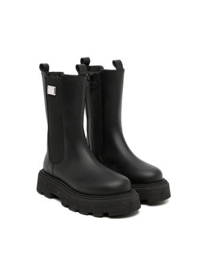 Dolce & Gabbana Kids bottines en cuir à plaque logo - Noir