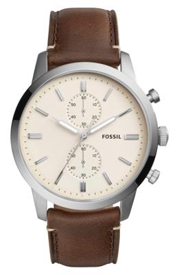 Fossil Heren Townsman chronograaf bruin lederen horloge FS5350