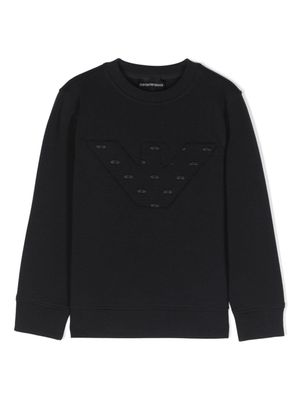 Emporio Armani Kids sweat en coton mélangé à logo brodé - Bleu