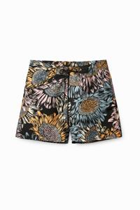 Zwembroek met bloemenprint - BLACK - L