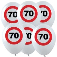 12x Leeftijd verjaardag ballonnen met 70 jaar stopbord opdruk 28 cm