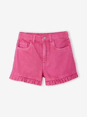 Twill met ruches voor meisjes pioenroos