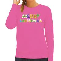 Kersttrui / sweater voor dames - Merry Christmas - roze - vrolijke kerst