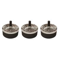 Draaiasbak - 3x stuks - zwart met chroom - 13 cm - metaal - rond - drukasbak - Terrasasbak - Stormas