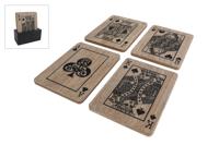 Onderzetter Card Game 4 in houder naturel/zwart hout 9x10,5 cm