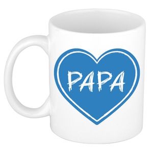 Liefste papa verjaardag cadeau mok - blauw hartje - 300 ml - keramiek - Vaderdag
