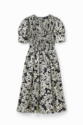 Midi-jurk met bloemen - BLACK - XS