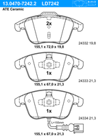 Remblokkenset, schijfrem ATE Ceramic ATE, u.a. für Seat, VW, Audi