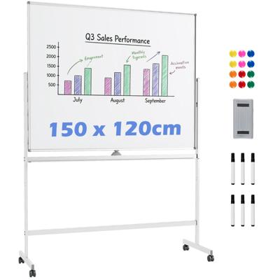 Mobiel Whiteboard Dubbelzijdig Magnetisch Bord met Standaard 2 Verstelbare Hoogtes en Vergrendelbare Wieltjes