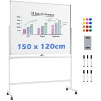 Mobiel Whiteboard Dubbelzijdig Magnetisch Bord met Standaard 2 Verstelbare Hoogtes en Vergrendelbare Wieltjes