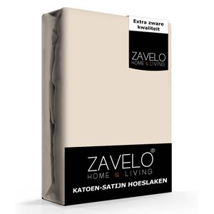 Zavelo Katoen - Hoeslaken Katoen Satijn Zand - Zijdezacht - Extra Hoog-Lits-jumeaux (180x220 cm)