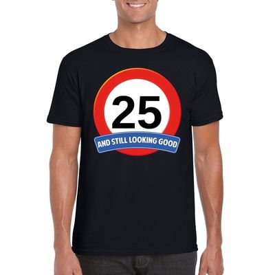 Verkeersbord 25 jaar t-shirt zwart heren Verkeersbord 25 jaar t-shirt zwart heren
